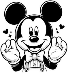 a mickey mouse cartoon character with his hands in the air