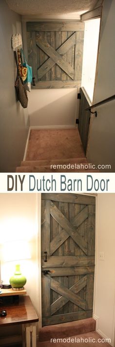 an old barn door is transformed into a diy entryway