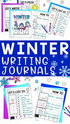 the winter writing journal is filled with snowflakes, letters and numbers to help students write