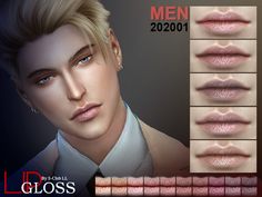 the male face is shown with different colors and haircuts on it, as well as an image of his lips