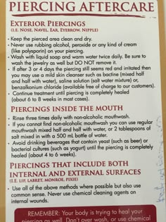 a sign describing the benefits of perceing aftercare for men and women, with instructions on how to use it