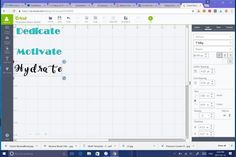 a computer screen with the words dedicate motivate and hydrate written on it