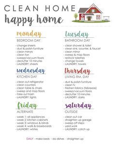 the clean home happy home schedule