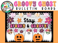 a sign that says, stay spooky and grooy with three pumpkins