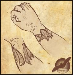 two drawings of hands with bats on them