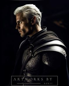 a man with white hair wearing armor