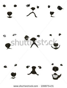 black and white silhouettes of animals with eyes, nose, mouth and head shapes