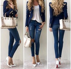 Upcloseandstylish Couture Dior, Blazer Outfits, Office Outfits, Ootd Fashion, Ripped Jeans