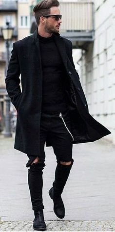 N/A                                                                                                                                                                                 Plus Winter Hipster, Dapper Mens Fashion, Man In Black, Streetwear Mode, Mens Fashion Streetwear, Outfit Jeans, Mens Fashion Suits