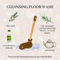 Cleansing Floor Wash, Natural Cleaning Products Diy, Kitchen Witch Recipes, House Cleansing, Vinegar Uses, Homemade Cleaning Solutions