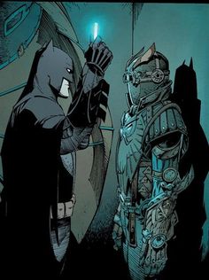 batman and catwoman in the dark knight comics, one is holding a light saber