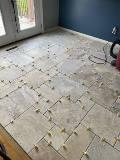 a tile floor that has been laid out