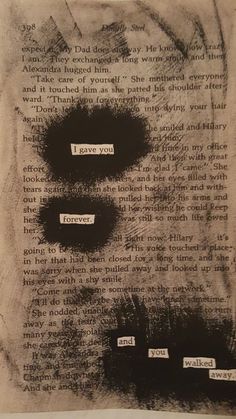 an old book page with some type of writing on it and black ink splots