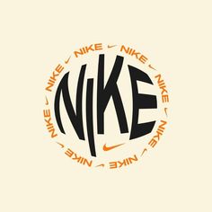 an orange and black nike logo with the word nike written in large letters on it