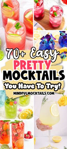 different types of cocktails with text overlay that reads, 10 easy pretty mocktails you have to try