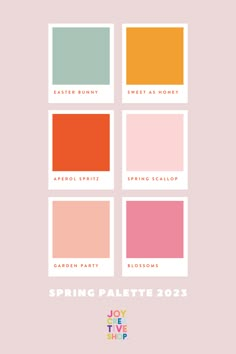 the color scheme for spring palettes is shown in four different colors, including pink, green