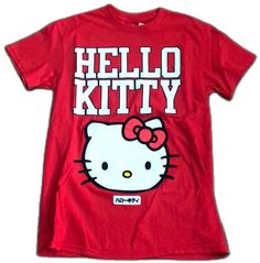 Cute Red Crew Neck Top, Cute Red Cotton T-shirt, Cute Red Fitted T-shirt, Cute Fitted Red T-shirt, Cute Red Short Sleeve T-shirt, Red Hello Kitty Cotton T-shirt, Red Cotton Hello Kitty T-shirt, Casual Red T-shirt With Hello Kitty Print, Red Cotton T-shirt With Hello Kitty Print