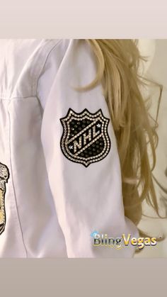 This Sparkly Blinged Out VGK CUSTOM Jean Jacket is (literally) a ONE-OF-A-KIND 🌟Star Quality Design!🌟 🚨 THIS JACKET SOLD! CONTACT US TO HAVE ONE SIMILAR CUSTOM MADE JUST FOR YOU TODAY! Custom patches, designs, embellishment and crystallization on every side... each sleeve, front and back! White Denim in Size Medium. 🤩Check out that awesome STANEY CUP CHAMPIONS 2023 VGK CUSTOM BACK PATCH! 🤩 ******************************************************** ★ For any and all custom jacket inquiries, an Bling Denim Jacket, Custom Jean, Custom Jean Jacket, Diy Denim Jacket, Diy Denim, Team Jackets, Custom Jeans