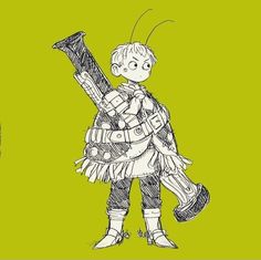 a drawing of a young boy holding a baseball bat in his hand and wearing a costume