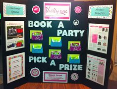 a black and white sign with pictures on it that says book a party pick a prize