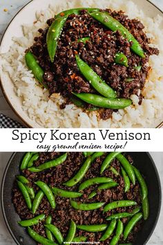 spicy korean venison with rice and green beans