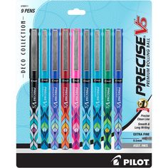 six pens with different colors and designs on them are in the package for $ 3 99