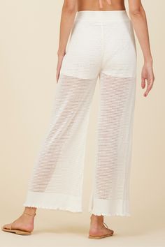 The Ivory Mesh Knit Wide Leg Pant features: Elastic waistband Shorts liner Mesh Vintage Swim, Festival Shop, Vintage Havana, Wide Leg Pant, Swimwear Cover Ups, Dress Cover, Swimwear Cover, Jet Set, Wide Leg Pants