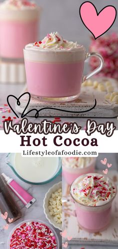 valentine's day hot cocoa with sprinkles and whipped cream