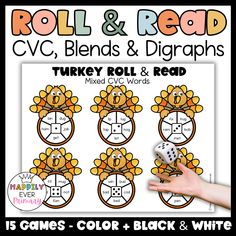 a turkey roll and read game with the words roll and read on it's side