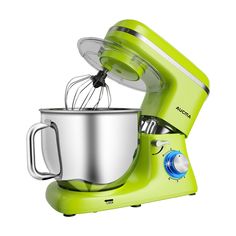 an electric mixer with a cup on the side