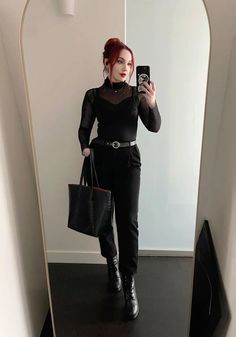 32 Wearable Gothic Work Outfit Ideas To Check Alternative Classy Outfits, Dark Glamour Aesthetic Outfit, Night Out Work Outfit, Chic Goth Aesthetic, Alternative Fashion Office, Black Dressy Casual Outfits, Goth Business Professional, Goth Fall Fashion, Subtle Alt Outfits