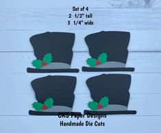 four felt hats with holly decorations on them