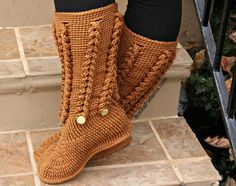 Knit- Look Braid Stitch Long Boots (Adult Sizes) Braid Stitch, Crochet Shoe, Crocodile Stitch, Crochet Boots, Knit Projects, Crochet Socks, Slippers Shoes, Crochet Shoes, Boot Cuffs