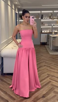 Pink Graduation Dress, Party Dress Wedding, Long Party Dress, Pink Strapless Dress, Dress Wedding Guest, Prom Dress Inspiration, Ball Gowns Evening, Fashion Inspiration Design