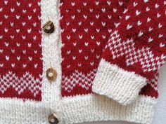 Hand Knitted Wool Cardigan, Red and White Norwegian Style Cardigan. Suitable for children and adults! If you prefer other color combinations, please contact me :) Material - 100% natural wool Thank you so much for visiting! Norwegian Style, Icelandic Sweaters, Nordic Sweater, Jacquard Sweater, Wool Vest, Hand Knitted Sweaters, Wooden Buttons, Style Cardigan, Wool Cardigan