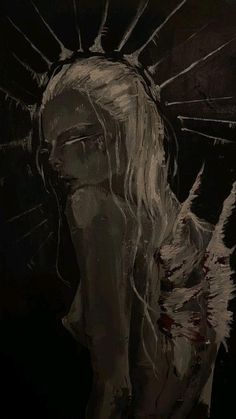 a painting of a woman with blood on her face