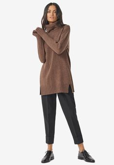 Ribbed Turtleneck Tunic Sweater - Cozy Knit, Black | Ellos Brown Tunic, Turtleneck Tunic Sweater, Turtleneck Tunic, Swedish Fashion, Heather Brown, Tunic Tank Tops, Ribbed Turtleneck, Cozy Knit, Swimsuits For All