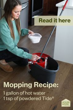 Mopping Recipe: 1 gallon of hot water, 1tsp of powdered Tide. Mopping Floors Solution With Tide, Spin Mops, Mop Wood Floors, Floor Cleaning Solution, Dark Tile, Best Cleaner