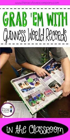 an open book with the title grab em with guinness's world records in the classroom