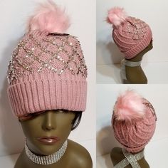 New With Tag Sparkle Pompom Hat 100%Acrylic Faux Fur Pompom Faux Fur 100%Polyester Handwash Pom Pom Hat, Pink Ladies, Faux Fur, Winter Hats, Pom Pom, Crochet Hats, Sparkle, Women Accessories, Hats