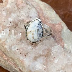 White Buffalo Turquoise 925 Sterling Silver Ring, Size 6,5 White Opal Ring Stamped 925, Southwestern Sterling Silver Teardrop Ring, White Oval Turquoise Ring In Sterling Silver, Southwestern Style White Round Rings, White Turquoise Sterling Silver Ring For Anniversary, White Buffalo Turquoise Jewelry, Silver Eternity Ring, White Buffalo Turquoise, Sterling Silver Engagement Rings