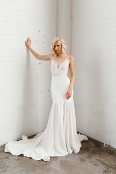 wedding dress bridal gown Dramatic Wedding Dresses, Train Fashion, Tara Latour, Dramatic Wedding Dress, Wedding Dresses Spaghetti Strap, Dramatic Wedding, Rose Williams, Spaghetti Strap Wedding Dress, Crepe Wedding Dress