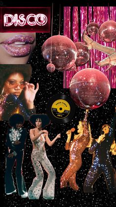 the disco dancers are all dressed up and ready for their next dance performance in this collage