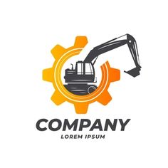 an excavator logo with gear wheels on the white background stock photo - premium royalty