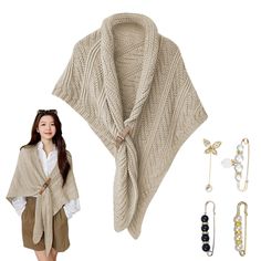 PRICES MAY VARY. Introducing our luxurious Cashmere-feel crochet shawl, perfect for adding an elegant touch to any outfit while keeping you cozy and comfortable all day long. Our shawl is generously sized, measuring 70cm in width (120cm on both sides) and 180cm in length (bottom edge), making it a one-size-fits-all accessory that's perfect for women of all sizes. Despite its generous size, it weighs just 300g, ensuring you can wear it without feeling weighed down. Crafted with 100% Cashmere-like Pearl Clips, Knitted Triangle, Triangle Shawl, Knitted Shawl, Warm Scarf, Shawl Wrap, Wrap Sweater, Leather Buckle, Artificial Leather