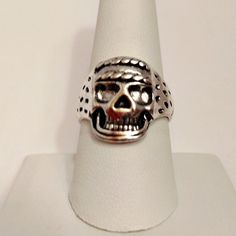 This Is A Brand New In Original Packaging Silver Stainless Steel Unisex Biker Skull Ring! Chosen As Host Pick For The Men's Style Posh Party 11/5/2021!! Adjustable Skull Print Ring For Halloween, Adjustable Punk Skull Ring, Casual Skull Jewelry For Halloween, Casual Halloween Skull Jewelry, Goth Biker, Silver Skull Ring, Posh Party, Design Toscano, Mens Accessories Jewelry