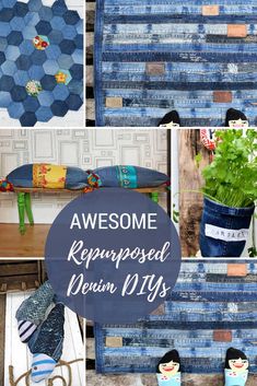 several different pictures with the words awesome repurposed denim diys