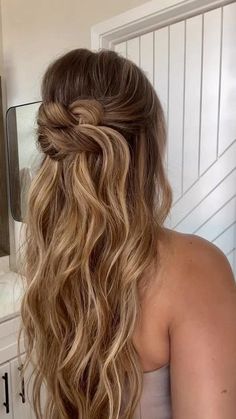 breanna cohoon on Instagram Medium Hairstyles Half Up Half Down, Hair For Mermaid Dress, Hair By Breanna, Blonde Hair Half Up Half Down Wedding, Bridesmaid Hairstyles Beach Wedding, Wedding Guest Hair Half Up Half Down, Bridesmaids Hair Half Up, Bridesmaids Hair Down, Wedding Guest Hairstyles Medium Half Up