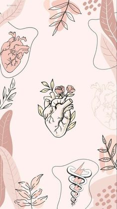 an illustration of a heart surrounded by flowers and leaves