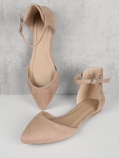 Shoes Heels Classy, Casual Flat Shoes, Pointed Toe Flats, Footwear Design Women, Ankle Strap Heels